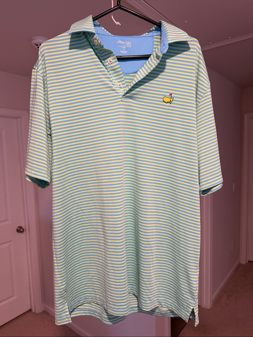 Masters Mint Green & Blue Striped Polo with Embroidered Logo